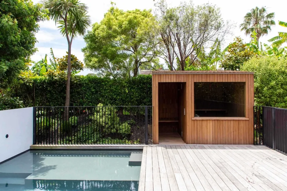 Pool Side Sauna Vulcan Timbers Abodo Wood 01