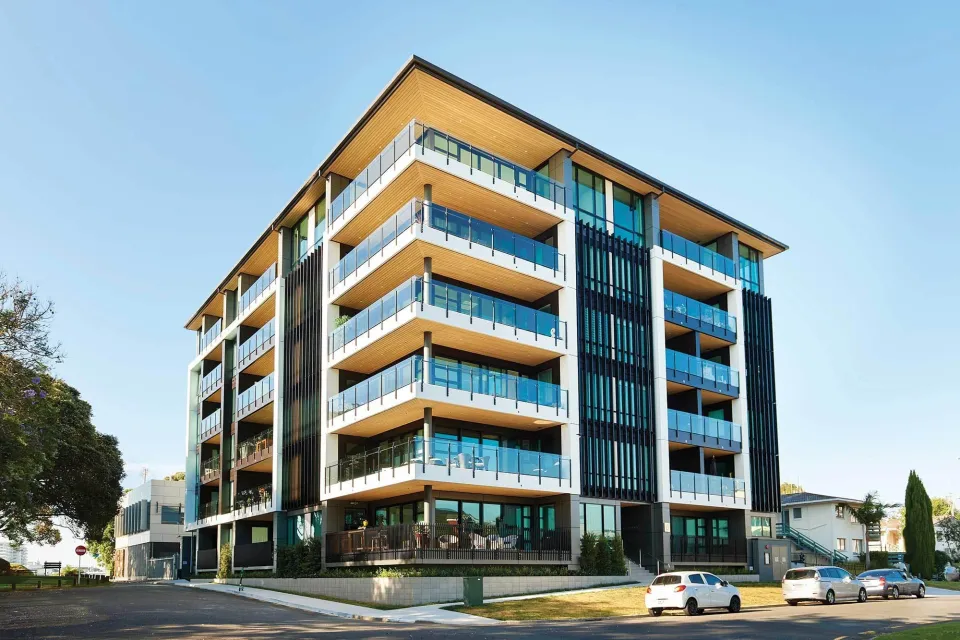 Latitude Luxury Apartments Vulcan Cladding in Sioox Abodo Wood