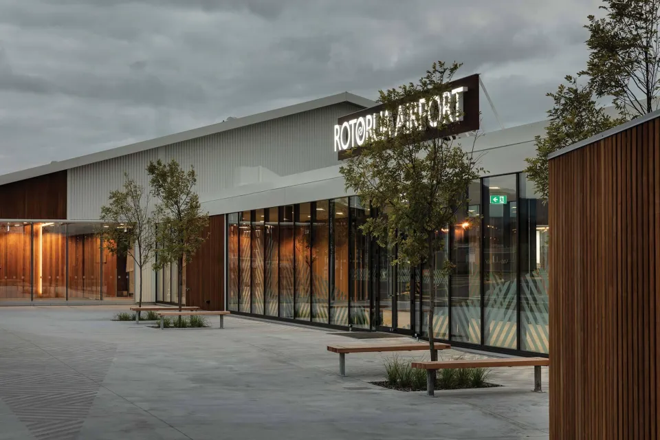 Rotorua Airport Vulcan Cladding and Vulcan Screening Abodo Wood