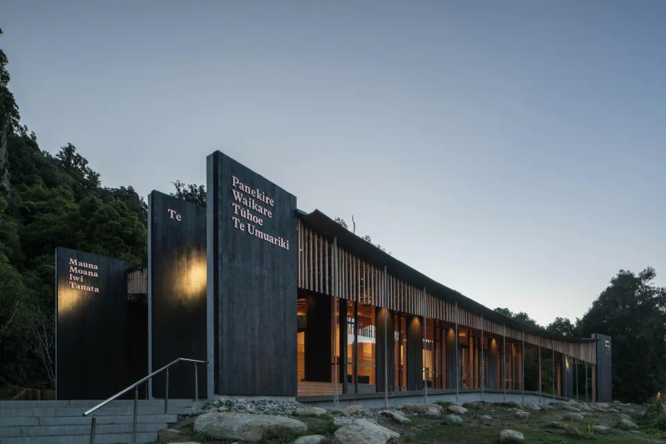 Tuhoe Living Building Vulcan Cladding Sand Decking Abodo Wood